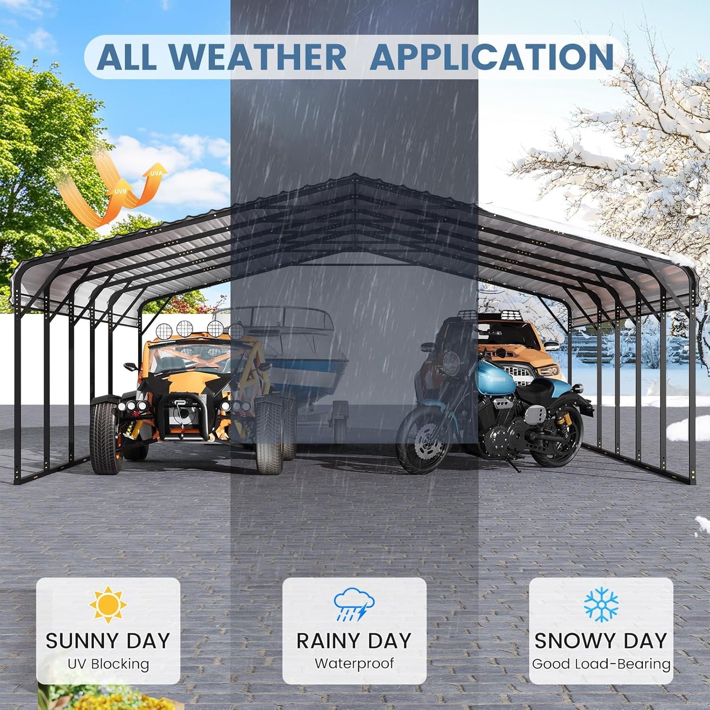 EROMMY 20x30 FT Metal Carport, Heavy Duty Carports with Galvanized Steel Roof and Frame, Sturdy Car Shed in All Weathers, Easy Assembly Car-Shelter for 2 Cars, SUV, Tractors and Boat, Gray
