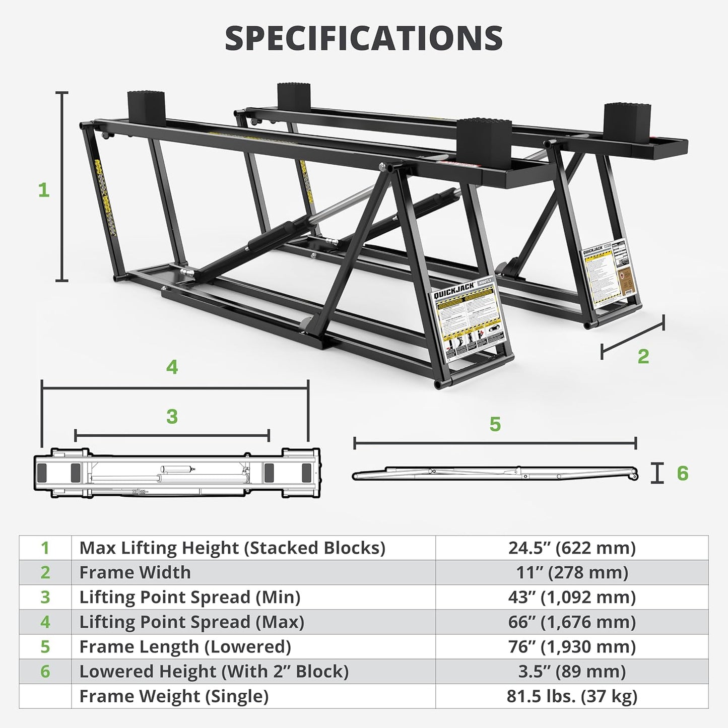 QuickJack 8000TLX Portable Car Lift with 8,000lb Capacity, with 110V Power Unit, Safe & Portable Design Garage Lift for Home, Garage, Shop, or Mechanic Auto Repair