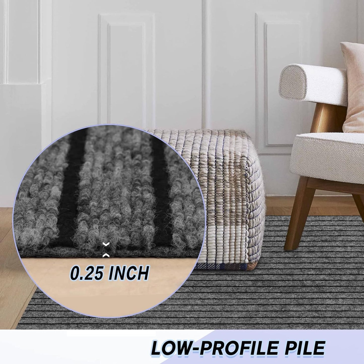 Custom Size Backed Non-Slip Area Rugs Runner, Easy Clean, Waterproof Runner Rugs for Hallway Entryway, Kitchen, Laundry, 4FT x 71FT, Gray Stripe
