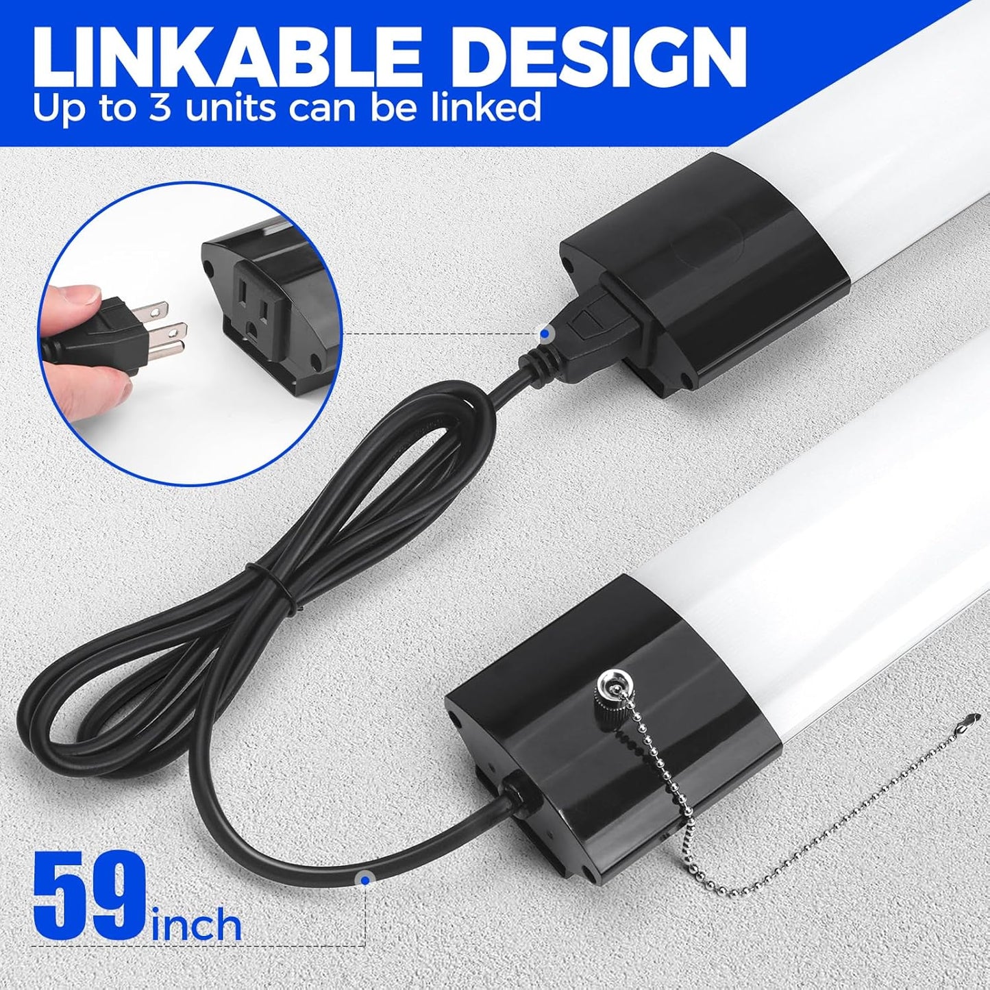 Barrina LED Shop Light for Garage, 10000LM, 84W, 4FT, 5000K Linkable Light Fixture for Workshop, Basement, Hanging or Flush Mount, Heat Dissipation with Pull Chain Switch, ETL,1 Pack