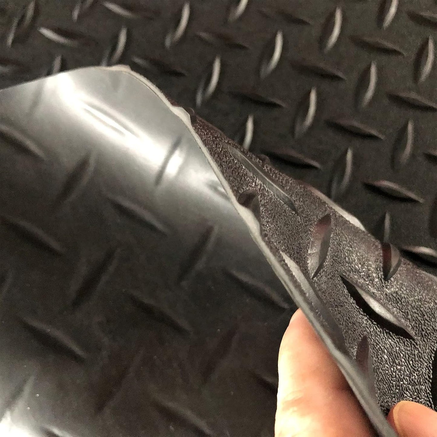 7.5Ft x 14Ft Garage Floor Mat 2.5mm Thickened Rubber Flooring Roll 105sqft Diamond Plate PVC Rubber Trailer Mat Non-Slip Floor Protector Mat for Garage Warehouse Basement Trailer - Black