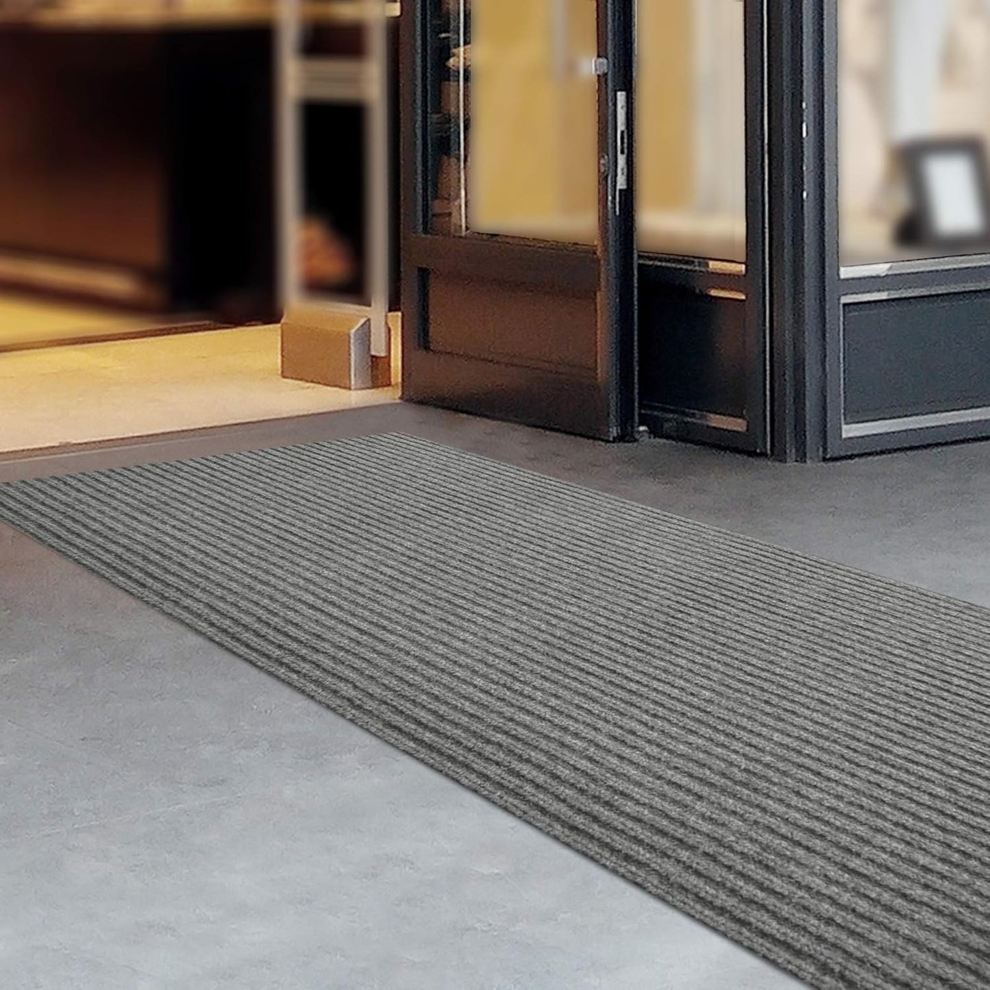 iCustomRug Spartan Weather Warrior Duty Indoor/Outdoor Utility Ribbed in 3ft,4ft,6ft Widths 70 Custom Sizes with Natural Non-Slip Rubber Backing 4'X52' in Grey