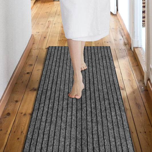 Custom Size Backed Non-Slip Area Rugs Runner, Easy Clean, Waterproof Runner Rugs for Hallway Entryway, Kitchen, Laundry, 4FT x 9FT, Gray Stripe
