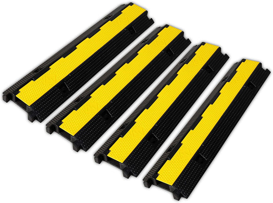 4 Pack Rubber Cable Ramp Hose Cable Protector Ramp 1 Channel 22000Lbs Load Capacity Traffic Speed Bump Wires Power Lines Extension Cord Cover for Indoor Outdoor