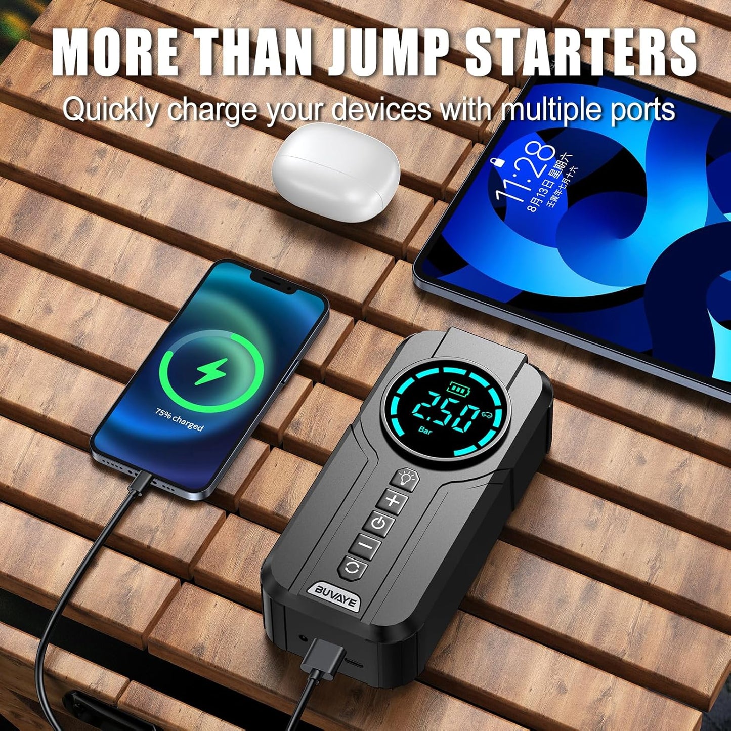 5000A Jump Starter with Air Compressor, 150PSI Battery Jumper Starter Portable for All Gas and 10.0L, 12V Car Jump Starter with Jumper Cable 3 Modes Flashlight and EVA Bag