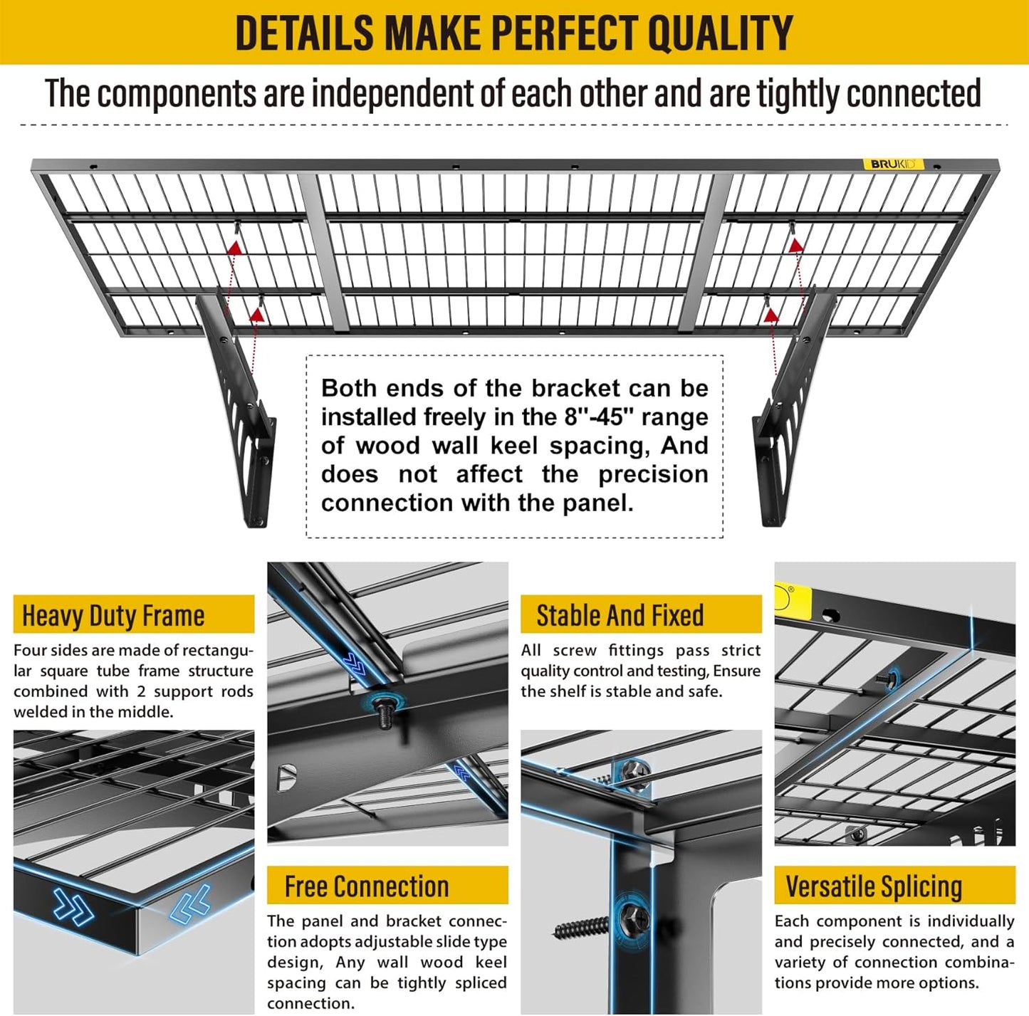 1.64x4ft Adjustable Rail Wall Garage Storage Shelf, for Tool Room, Storage Room, Store Supermarket Wall Storage Shelving Rack (2 Pack-Black)