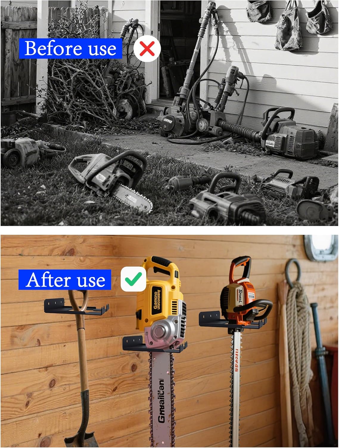 3-Screw Reinforced Weed Eater Hanger, Heavy Duty Steel String Trimmer Rack - Wall Mount Garage Organizer, Garden Tool Holder (5.9x4.9x1.4in) assorted set 2