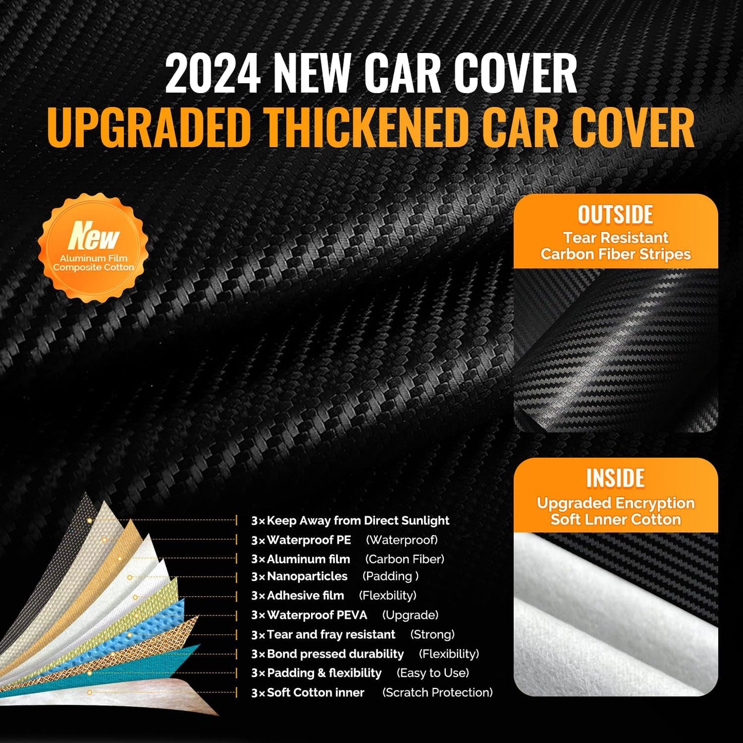 30 Layers Truck Car Cover for Automobiles All Weather Waterproof, Outdoor Snowproof UV Protection Windproof, No Zipper,Heavy Duty Universal Car Covers, (Black, Fit Truck 231"-250")