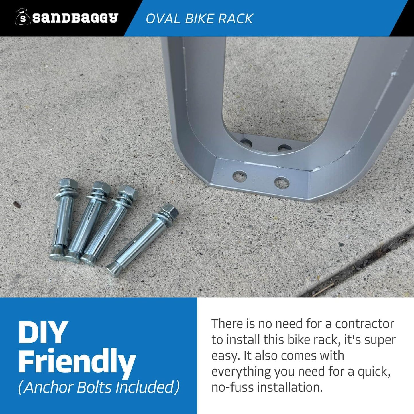 Sandbaggy Modern Commercial Bike Rack | 6.5” x 3” x 35” Oval Design | In-Ground | Anchor Bolts Included (White, 2)