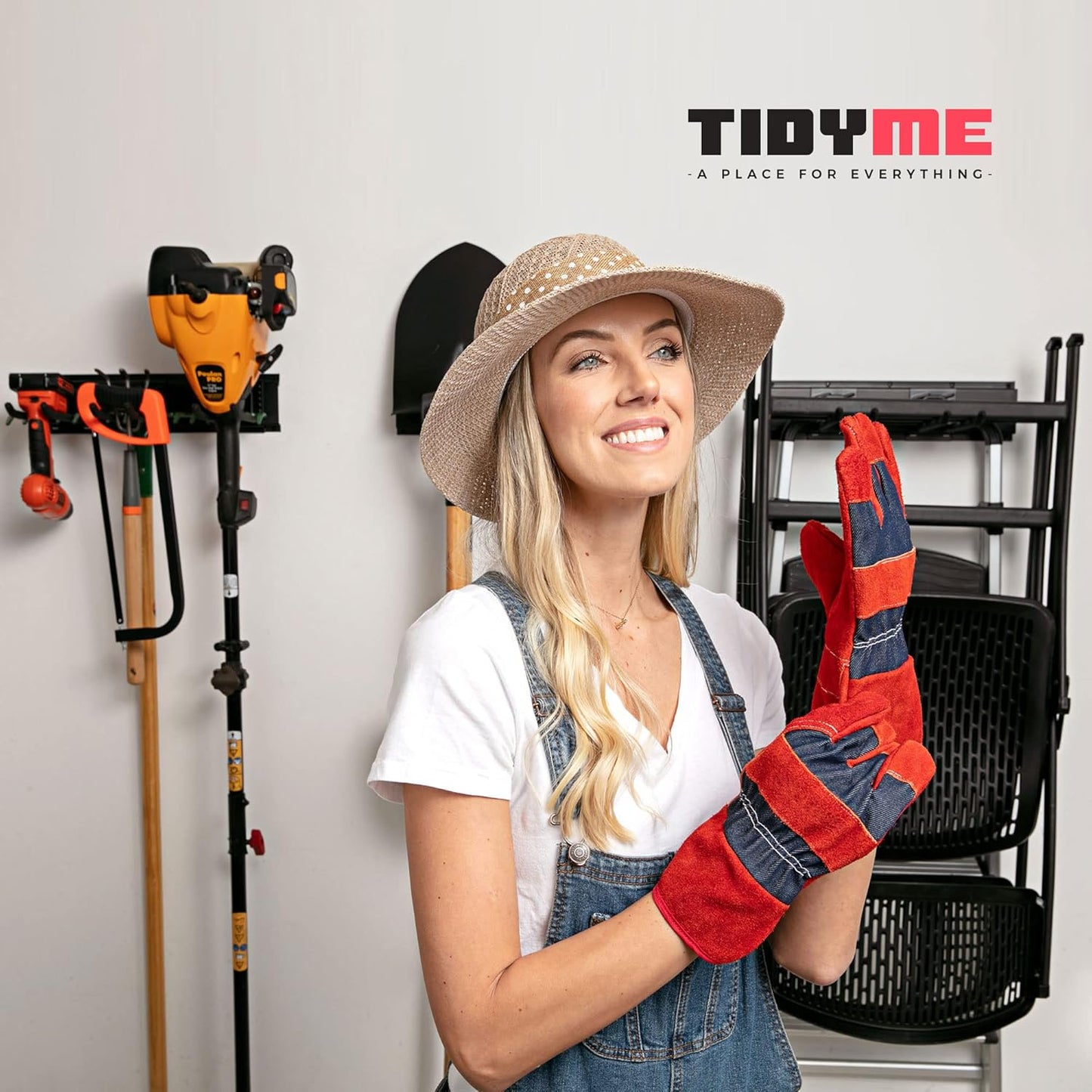 Garage Tool Organizer Wall Mount | 48-Inch Garage Wall Organizer & Folding Chair Rack | Heavy-Duty Tool Hanger System | 9-Piece Kit with 3 Steel Rails & 6 Adjustable Hooks | 300 lbs Capacity