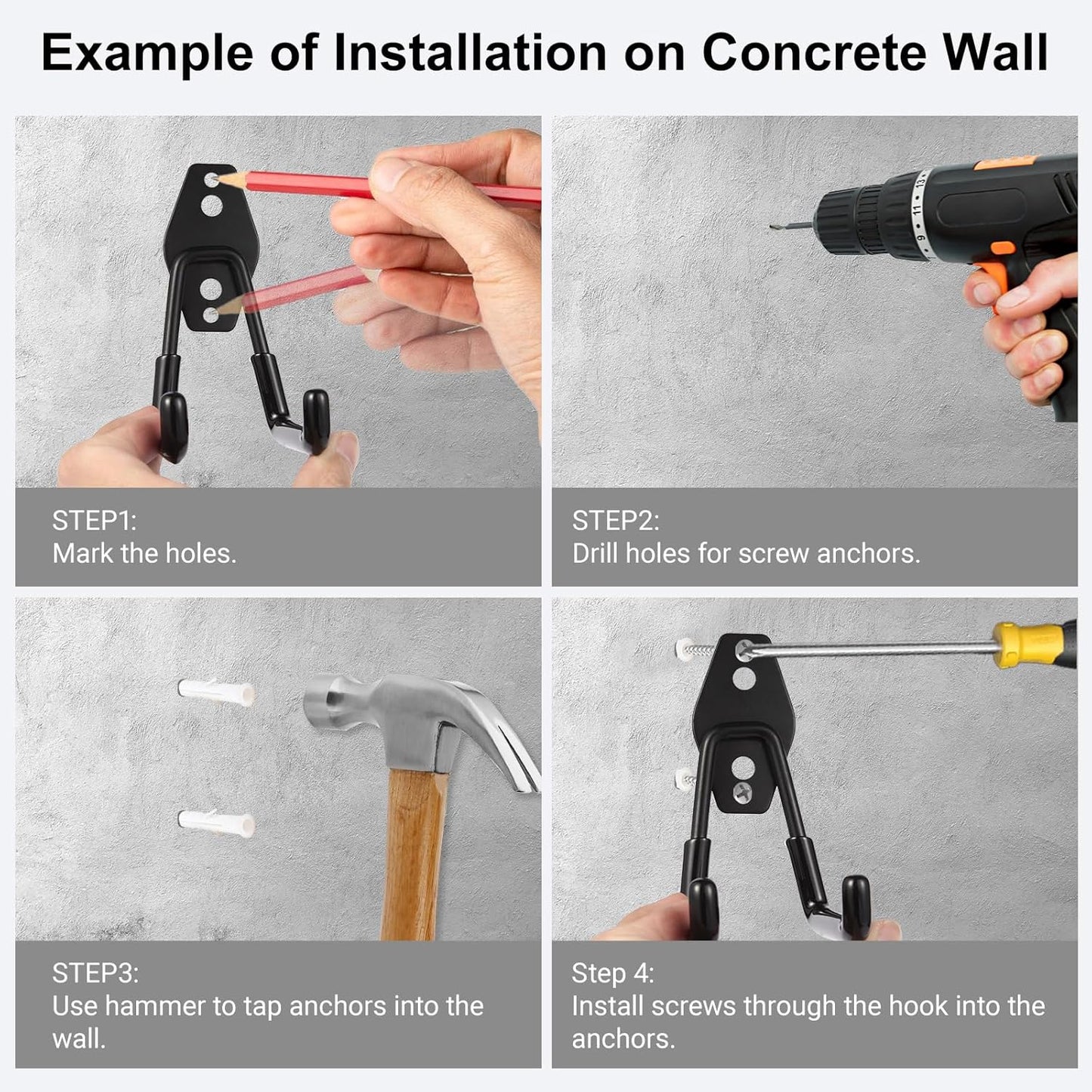 Garage Hook Heavy Duty Wall Storage Hangers, 32 Pack Garage Storage Hooks Steel Tool Black for Ladders, Ropes, Garden Tools