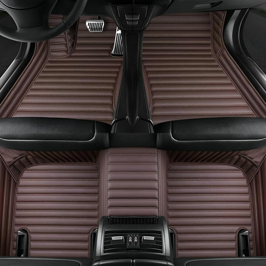 Add Personal Touch to Your Vehicle with IMEISH Customizable Logo Text Car Mats for 99% of vehiclesPads Protection Non-Slip Leather Floor Liners (Brown Stripe)