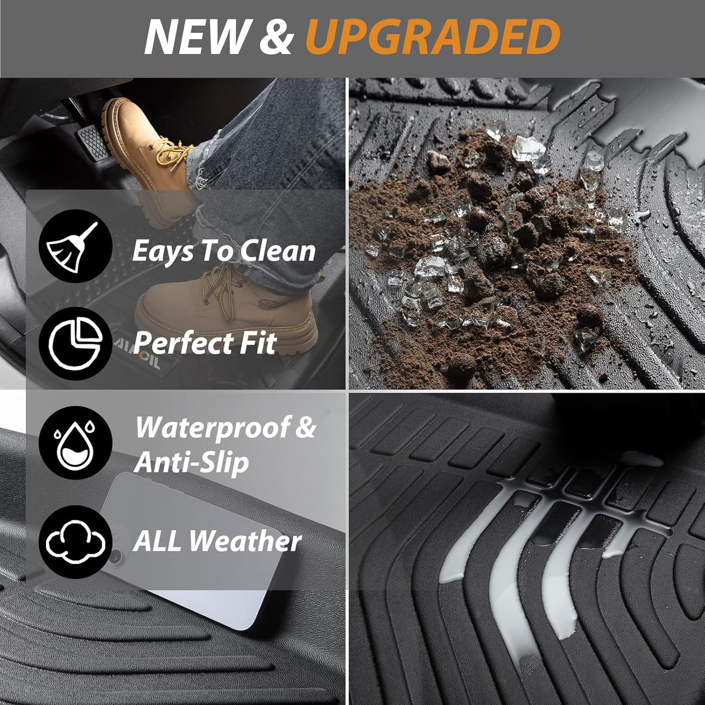 AIPOIL® Floor Mats & Cargo Liner Set for 2019-2025 Volvo S60 (Not for Recharge) All Weather Protection TPE Anti-Slip Automotive Full Set Custom Car Mats Accessories - Black