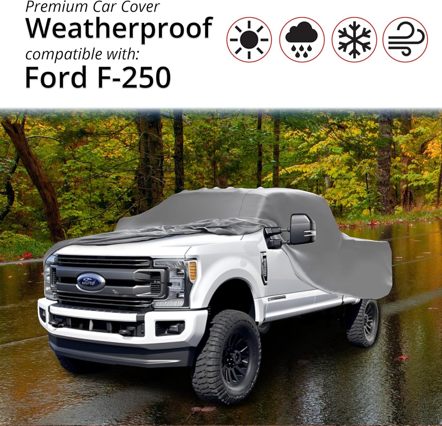 Car Covers Weatherproof Max Truck Cover & Warranty Compatible with Ford 1999-2019 F-250 Crew Cab, 6.75– Outdoor Cover, Prevents Theft with Cable Lock