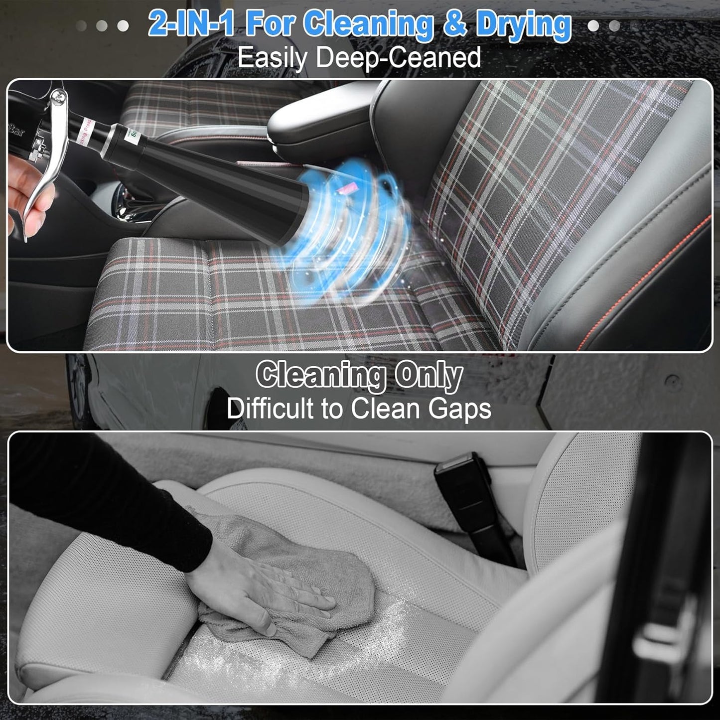 Air Blow Gun Car Detailing Dry Cleaning Gun High Pressure Cleaning Tool, Dryer Blower for Car Surfaces Quickly Blasts Dust, Works with Air Compressor (Black, 2 Set Nozzle)