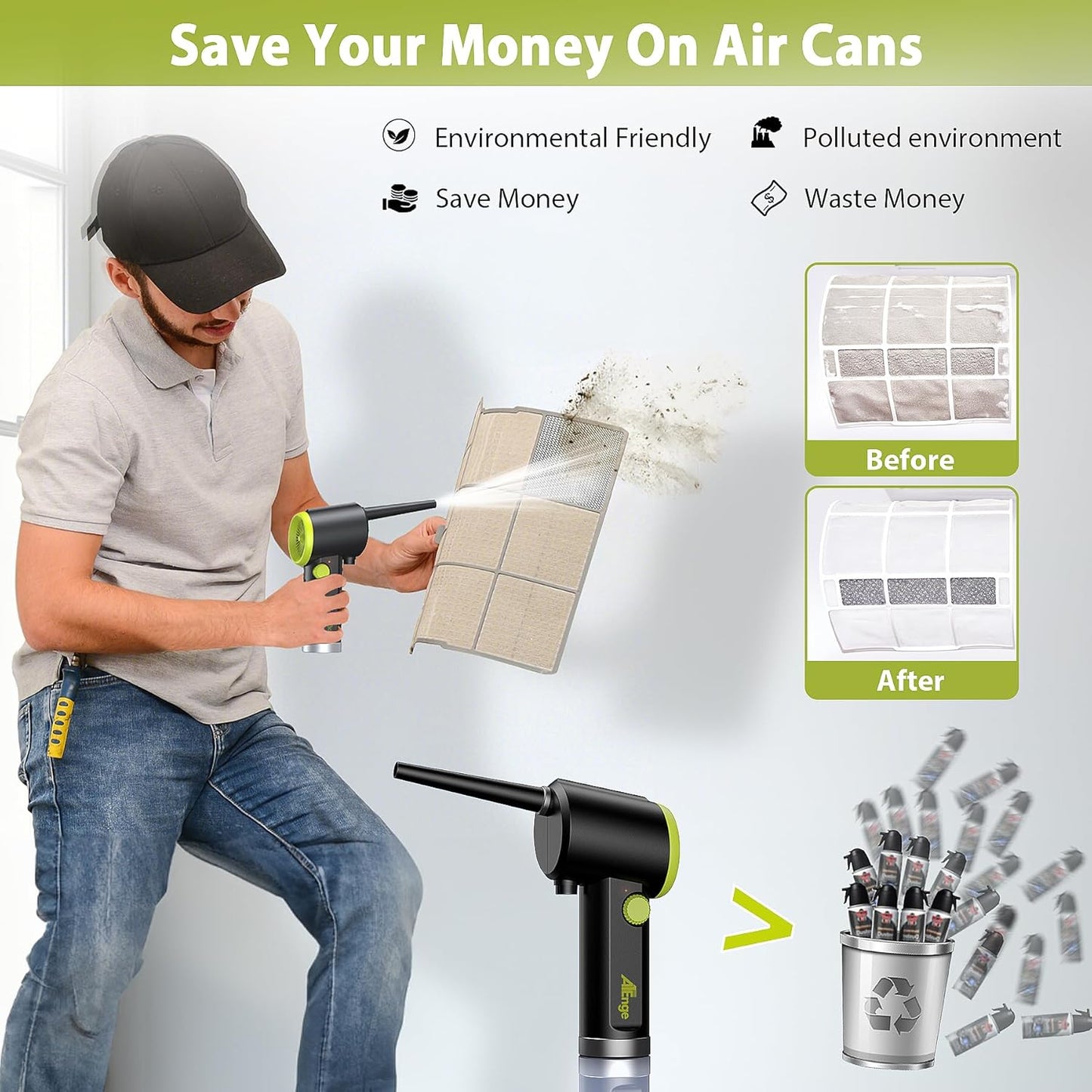 Compressed Air Duster, Electric Air Duster, Handheld Cordless Air Duster, Stepless Speed Motor, 6000mAh Rechargeable Air Blower, Type-C Fast Charge, for Computer, Keyboard, Pet House…