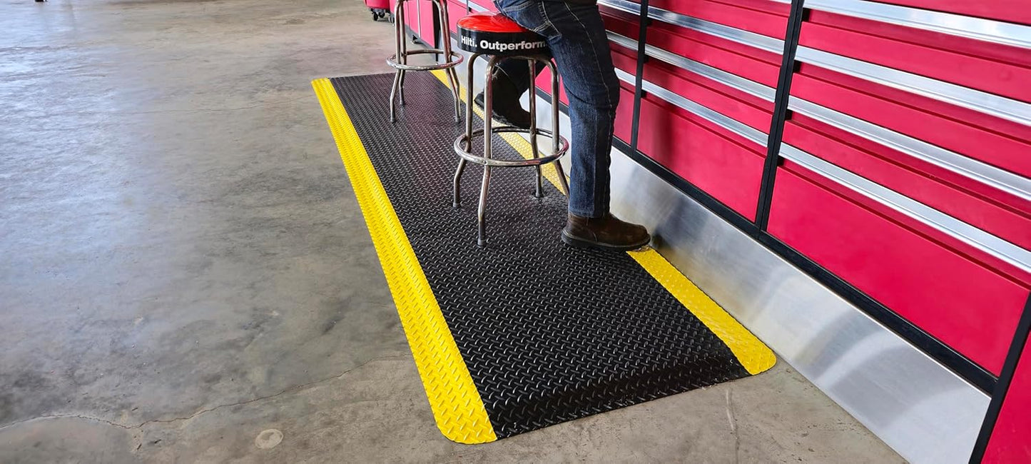 Rhino Mats, American Classic Diamond Anti-Fatigue Mats, Industrial Ergonomic Comfort Standing Mat for Work, Home, Garage, Office, Kitchen or Anywhere (Black/Yellow 9/16" Thick, 2 FT. x 24 FT.)