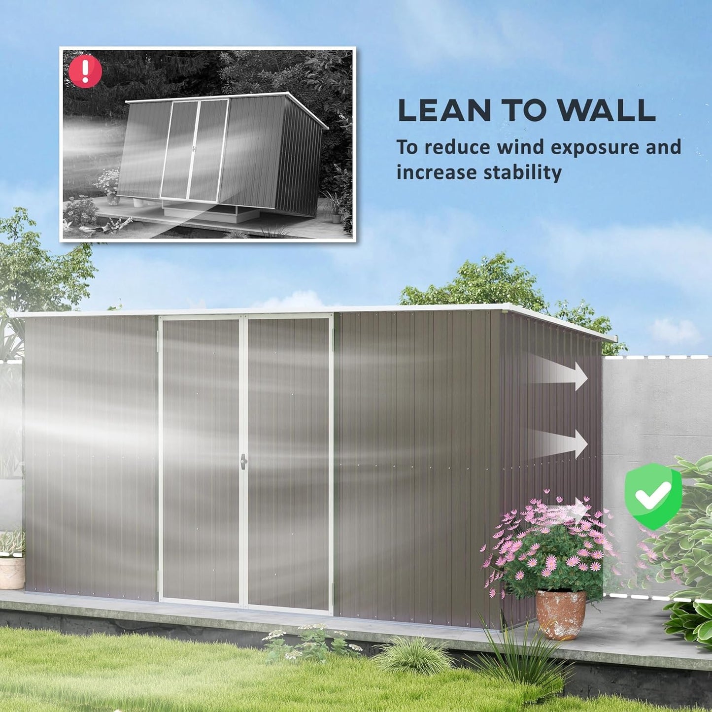 Outsunny 11' x 6' Outdoor Storage Shed, Galvanized Metal Utility Garden Tool House, 2 Vents and Lockable Door for Backyard, Bike, Patio, Garage, Lawn, Light Gray