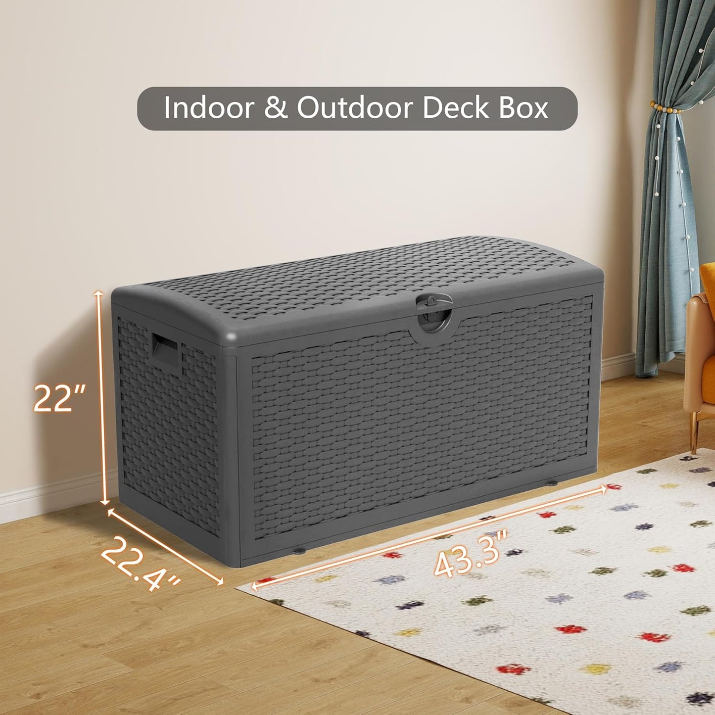 80 Plus Gallon Resin Deck Box, Waterproof Outdoor Storage Bin for Patio, Poolside, and Garden, Lockable & UV-Resistant, Ideal for Small Spaces, Black