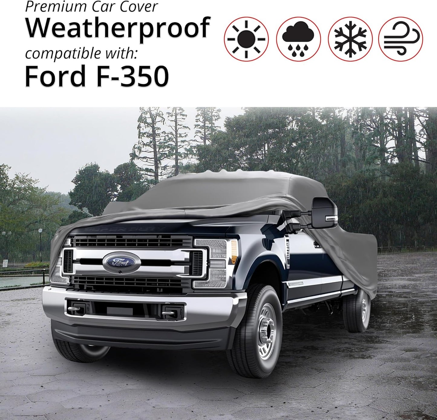Car Covers Weatherproof Max Truck Cover & Warranty Compatible with Ford 2022-2024 F-350 Crew Cab, 8'– Outdoor Cover, Prevents Theft with Cable Lock