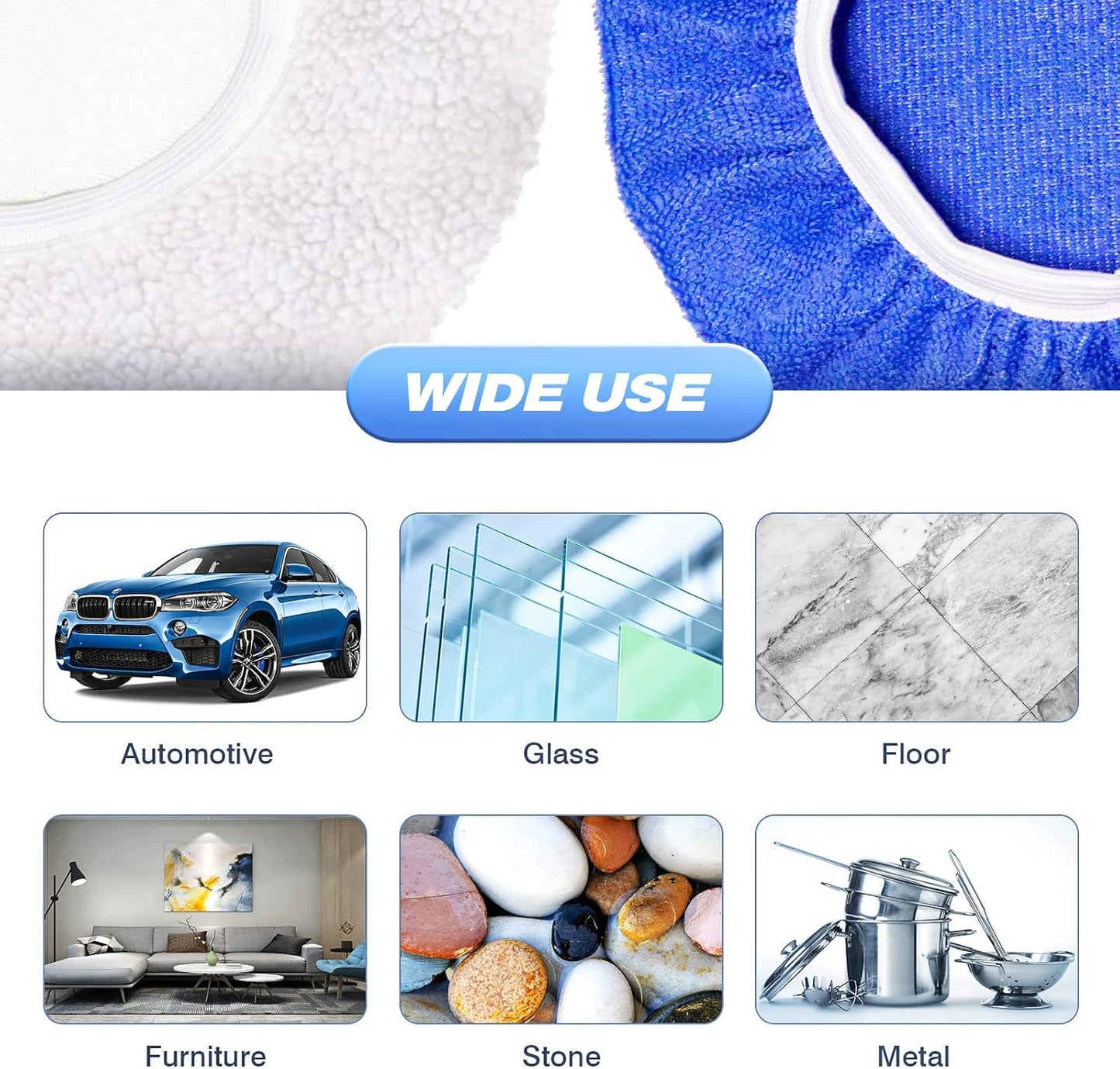 7 to 8 Inch Car Polisher Pad Bonnet, 15Pcs Car Polishing Bonnet Buffing Pads, 10*Microfiber+5*Woollen