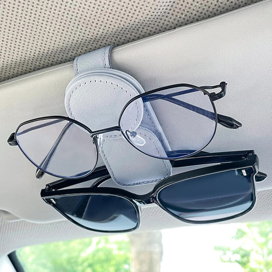 KIWEN Sunglasses Holder for Car Visor, Magnetic Leather Sunglass Eyeglass Hanger Clip for Car Sun Visor Accessories (1, Gray)