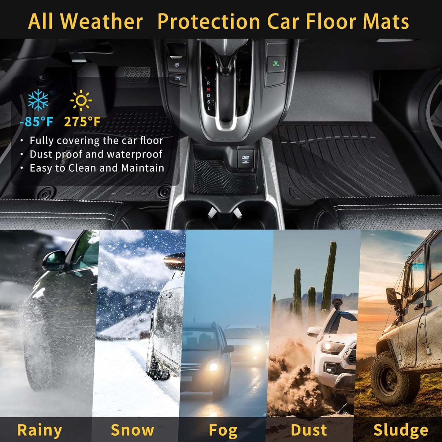 GINOWY- Floor Mats & Cargo Liner for Mazda CX50 Hybrid 2025, TPE All Weather Mats Floor Liners CX-50 2025 Waterproof Non-Slip Trunk Mat CX50 Automotive Accessories Mats Black