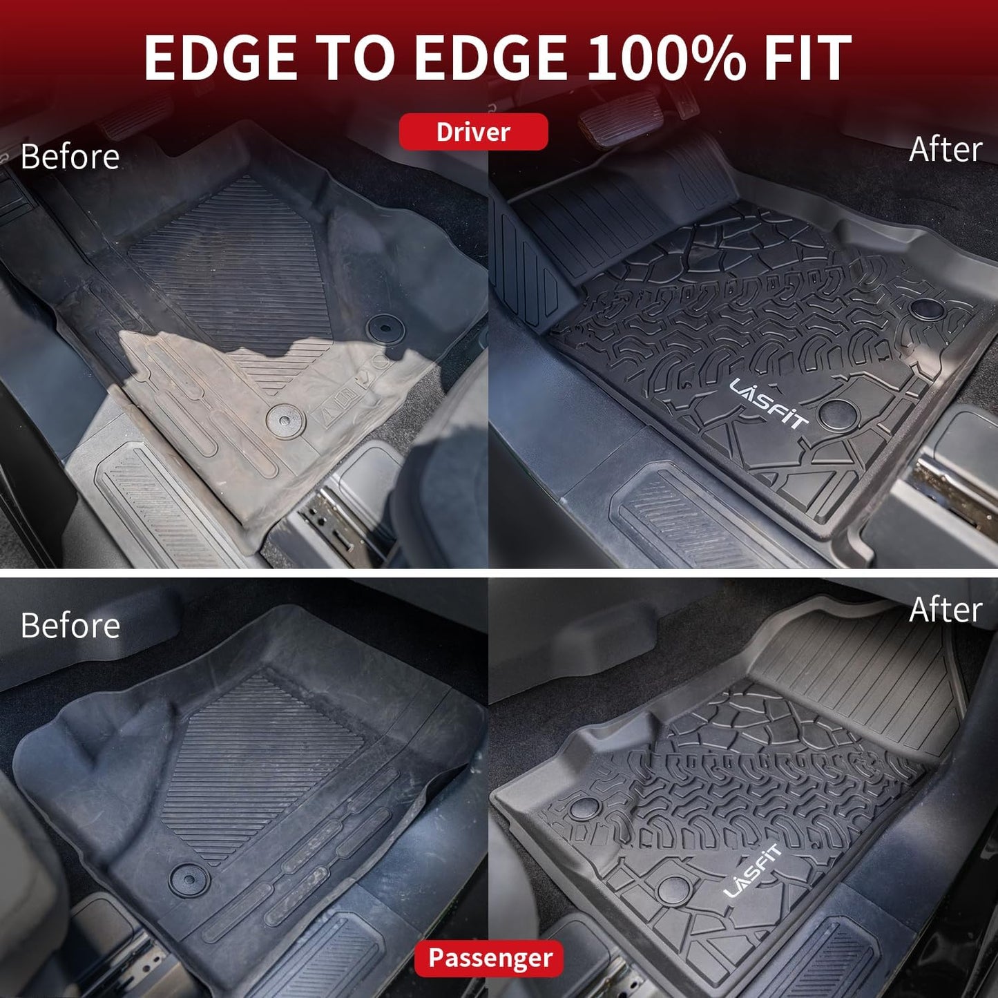 LASFIT Floor Mats Cargo Liner for Ford Bronco 4 Door 2025 2024 2023 2022 2021(Not for Bronco Sport) All Weather TPE Custom Fit SUV Floor Liners Trunk Mat, 1st & 2nd Row & Cargo Liner,4pcs Black