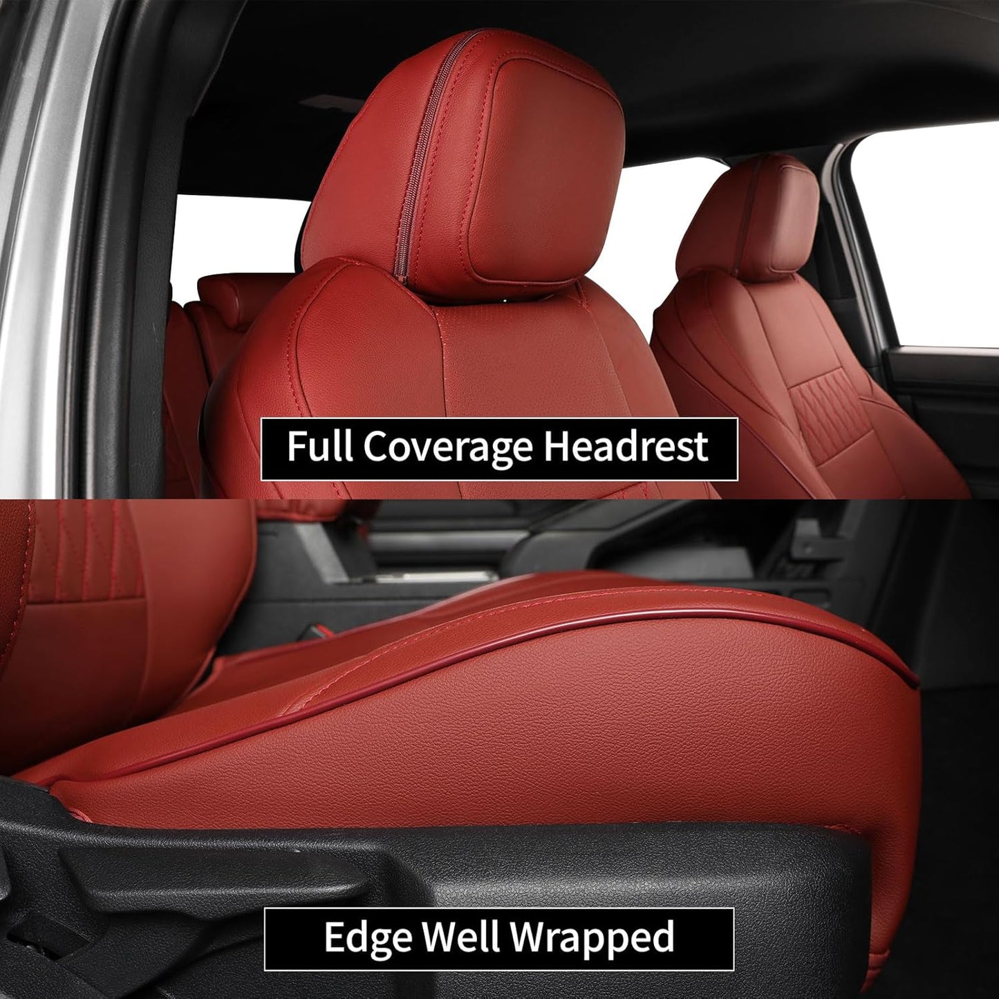 EKR Custom Fit Tacoma Front Car Seat Covers for Select Toyota Tacoma (Petrol & Hybrid) 2024 2025 Double cab SR,SR5,TRD Sport,TRD Off-Road,Limited - Front Row Only,Leather (Burgundy)