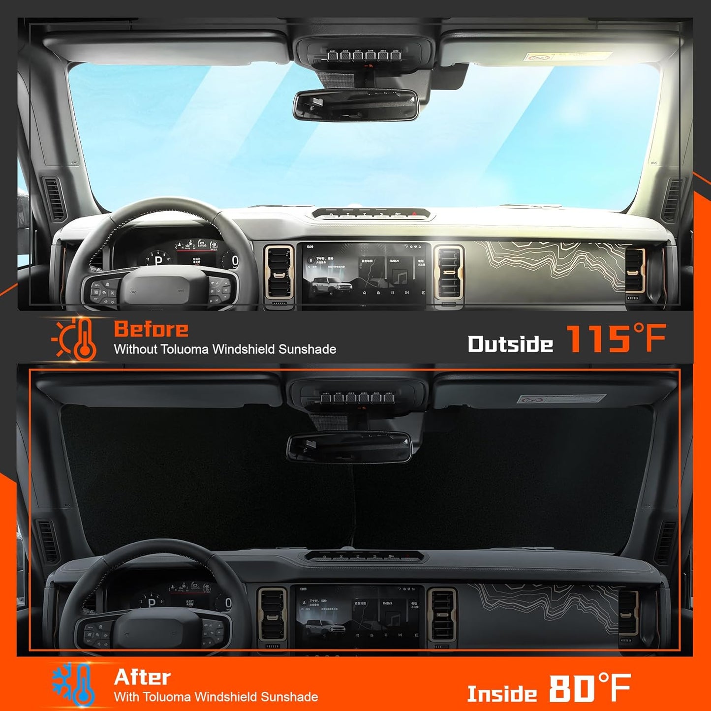 Custom Fit Windshield Sun Shade for Honda Civic 2006-2011 - Full Coverage, 210T Reflective Fabric, Double-Layer Design - Blocks 99% UV Rays, Keeps Car Cool, Easy to Install and Store