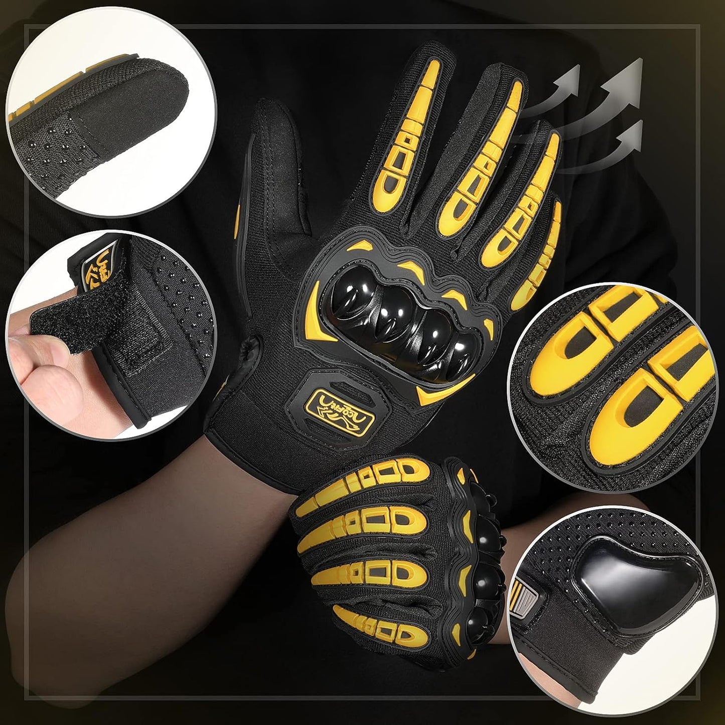 COFIT Motorcycle Gloves Breathable, Touchscreen Motorbike Gloves Anti-Slip with Good Grip Hard Knuckles Protection for Men Women Motocross, BMX ATV MTB Cycling, Road Racing - Yellow XL