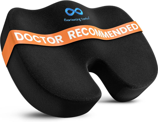 Everlasting Comfort Doctor Recommended Memory Foam Seat Cushion for Office Chairs & Car Seat - Ergonomic Office Desk Accessories for Tailbone Pain Relief, Sciatica & Back Support