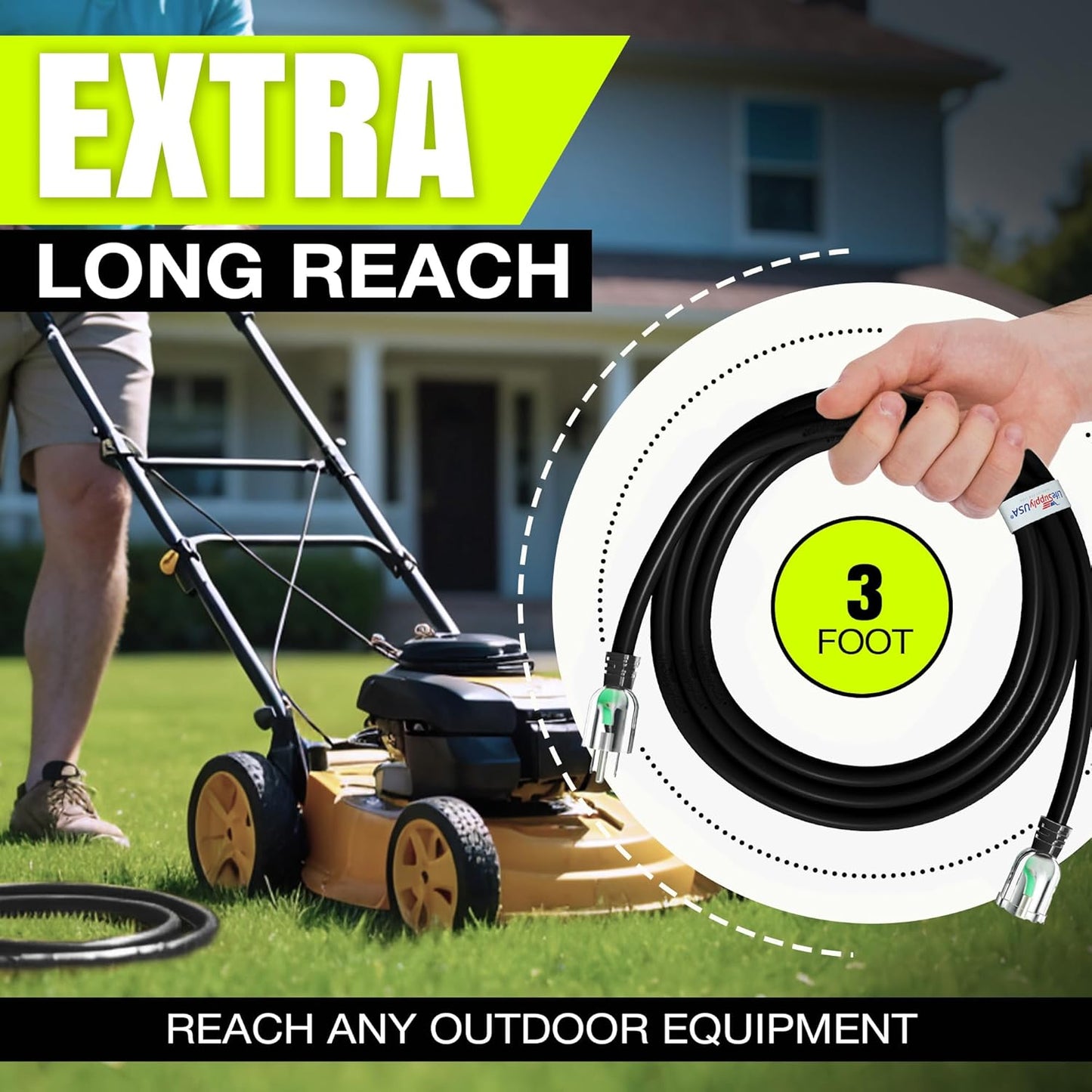 3ft Outdoor/Indoor Extension Cord 12/3 Gauge Extra Heavy Duty 3 Prong SJTW, Waterproof, Flexible Cold-Resistant Long Power Cord,15A 125V 1875W, Black by LifeSupplyUSA