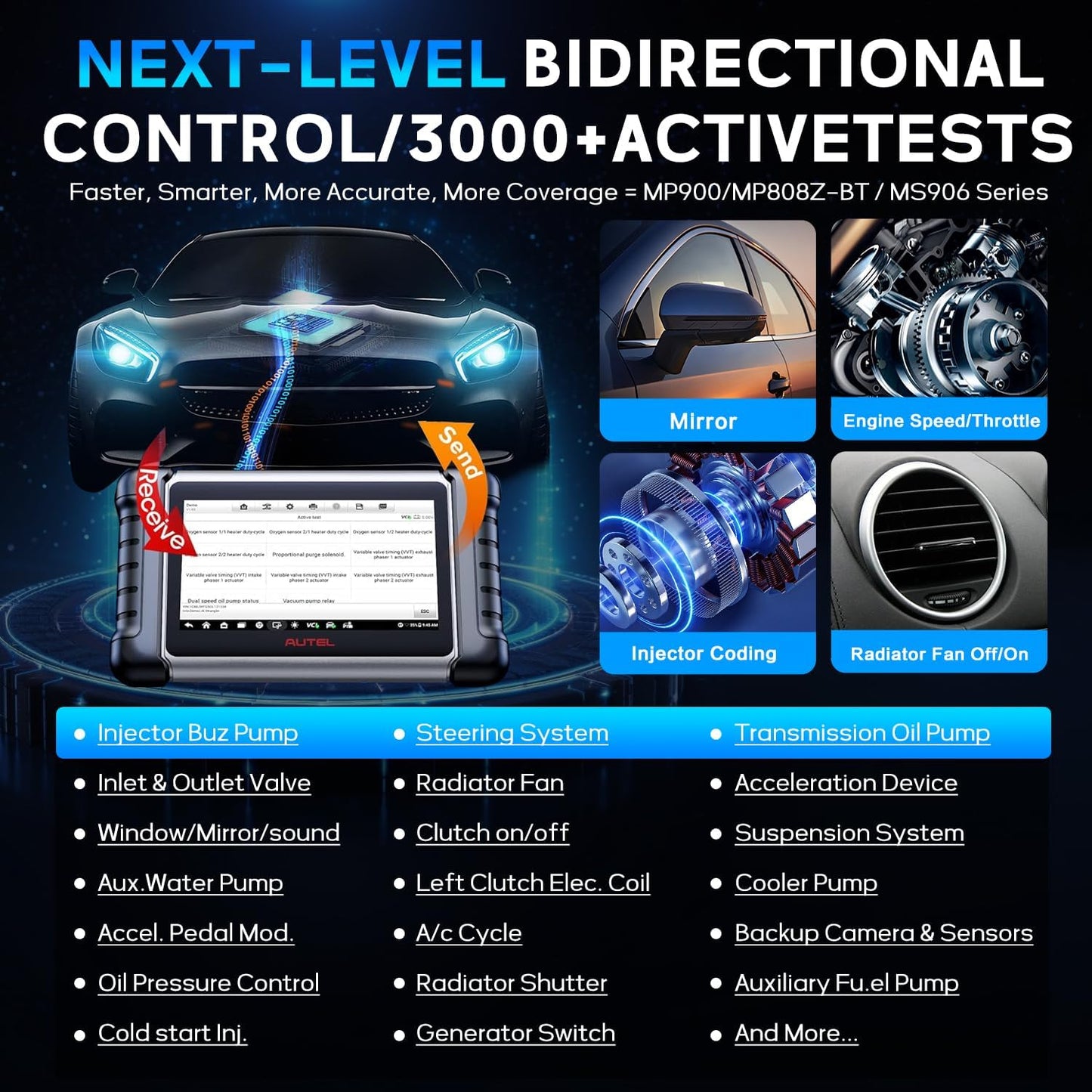 Autel MaxiCOM MK808Z-BT Diagnostic Scanner - Bidirectional Scan Tool Work as MK900BT, Up of MK808S MX808S MK808Z, 28+ Services, Works w/ BT506/MV108S, Android 11, 150+ Brands, FCA