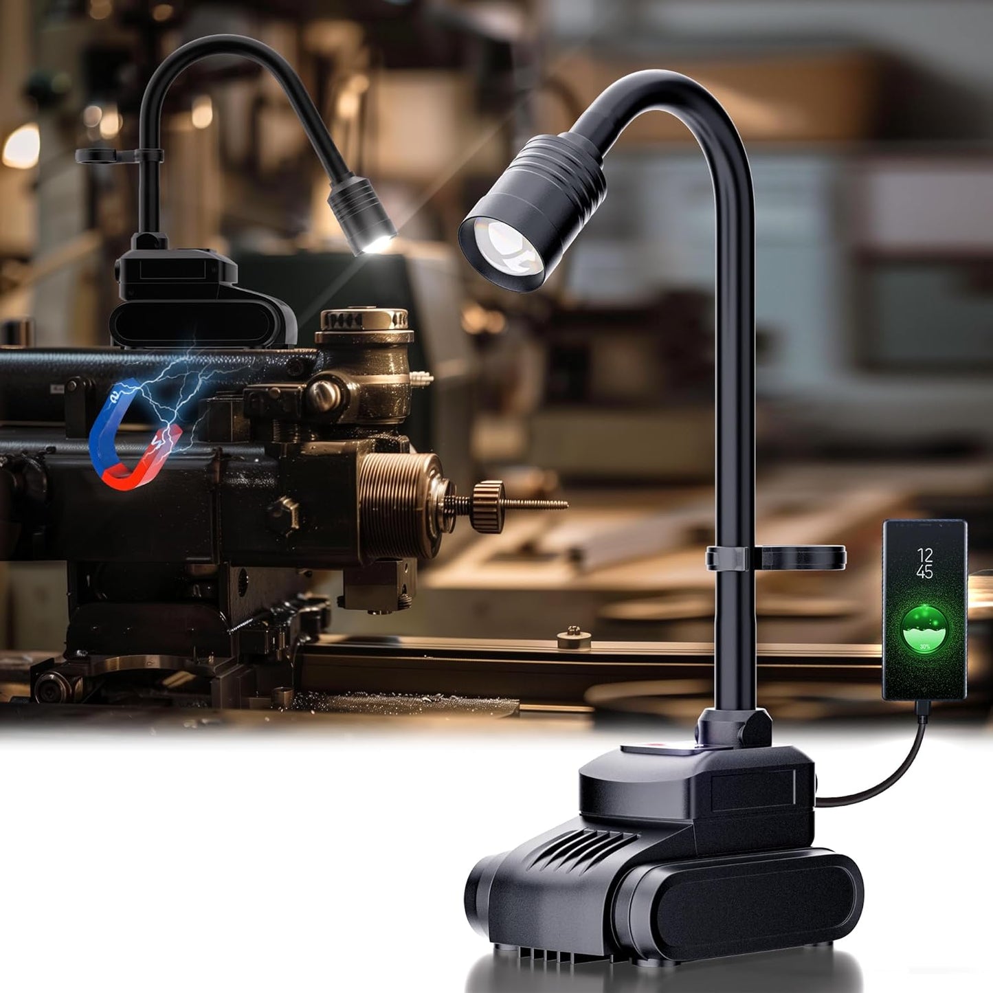 LED Work Light, 5000mAh Magnetic Gooseneck Light Rechargeable, 2000 Lumen 360°Flexible Mechanic Lamp with Hook, Job Site Lights for Men, Work Bench, Auto-Repairing, Emergency, Power Outage