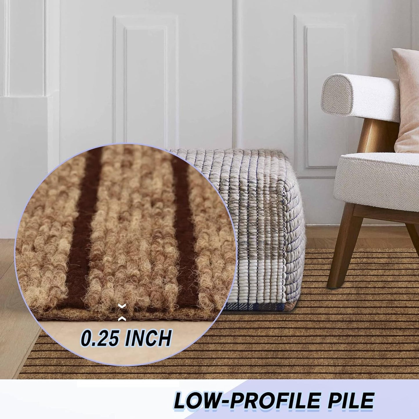 Custom Size Backed Non-Slip Area Rugs Runner, Easy Clean, Waterproof Runner Rugs for Hallway Entryway, Kitchen, Laundry, 2FT x 12FT, Brown Stripe