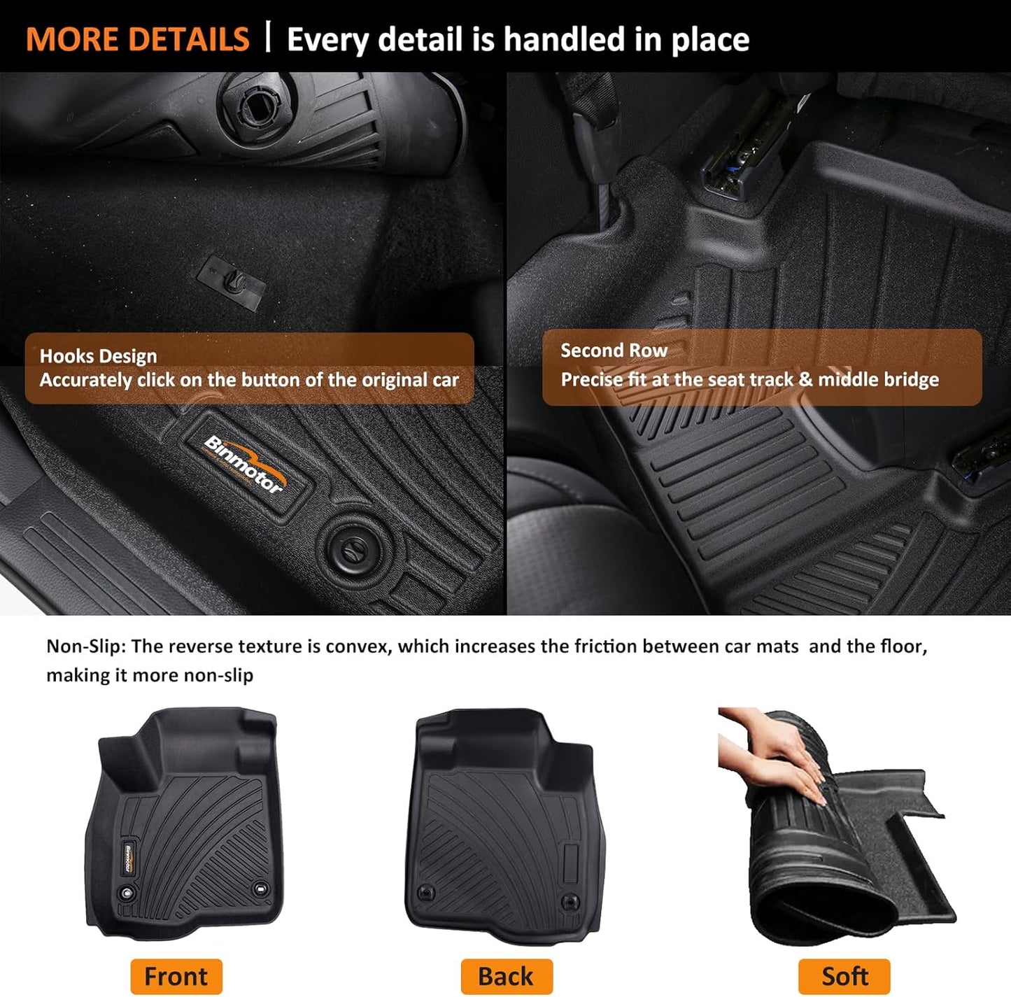 Binmotor-All Weather Floor Mats Cargo Liner Set for Kia Forte 2024 2023 2022-2019, GT丨GT-line丨LX丨 LXS Cargo Trunk Mat, Waterproof Car Mats for Kia Forte Accessories
