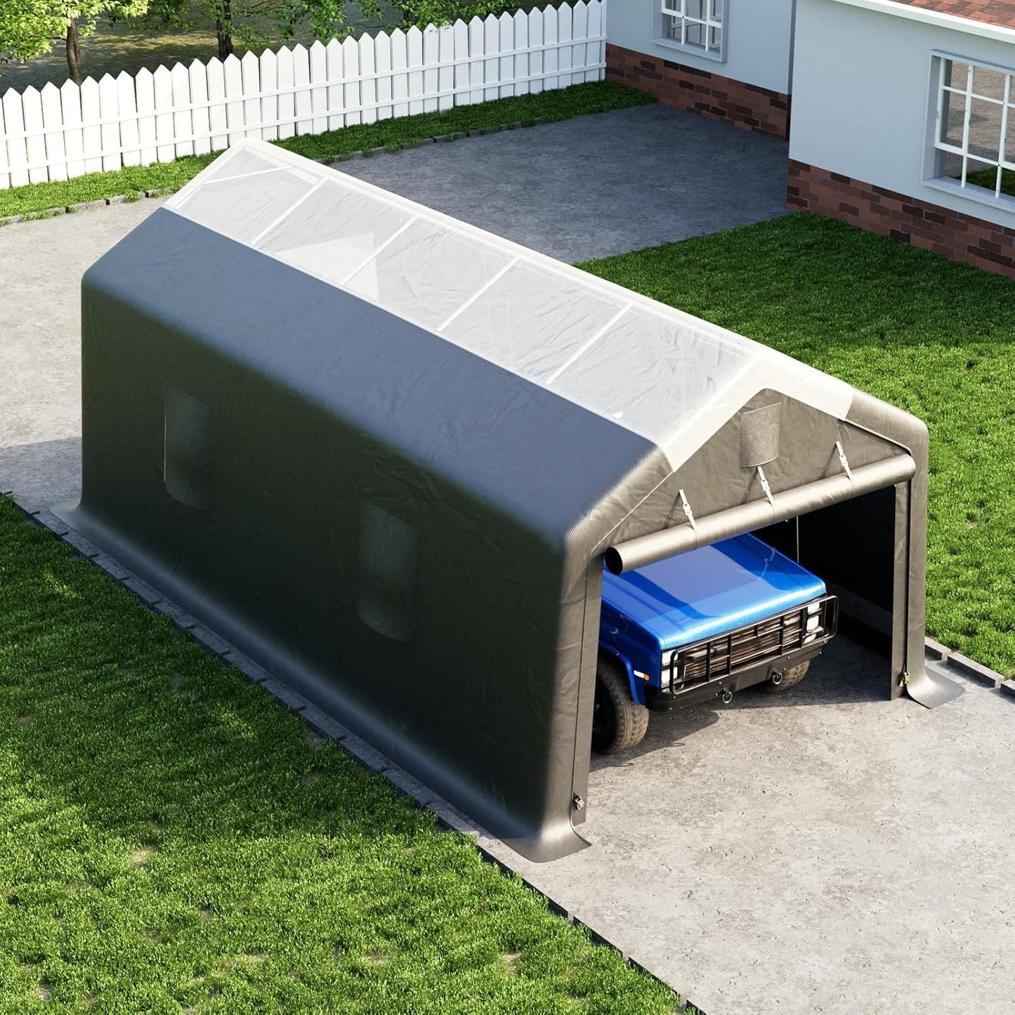 Carport Canopy 12x20FT Heavy Duty with Translucent Roof - Skyview Portable Garage with Reinforced Metal Frame, Zipper Doors, All-Weather Resistant,Waterproof Outdoor Storage Shelter for Cars/RV/ATV