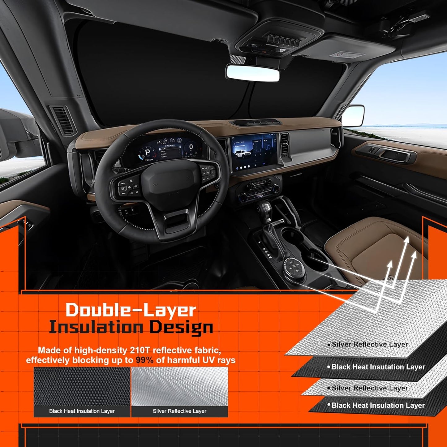 Custom Fit Windshield Sun Shade for Honda Civic 2006-2011 - Full Coverage, 210T Reflective Fabric, Double-Layer Design - Blocks 99% UV Rays, Keeps Car Cool, Easy to Install and Store
