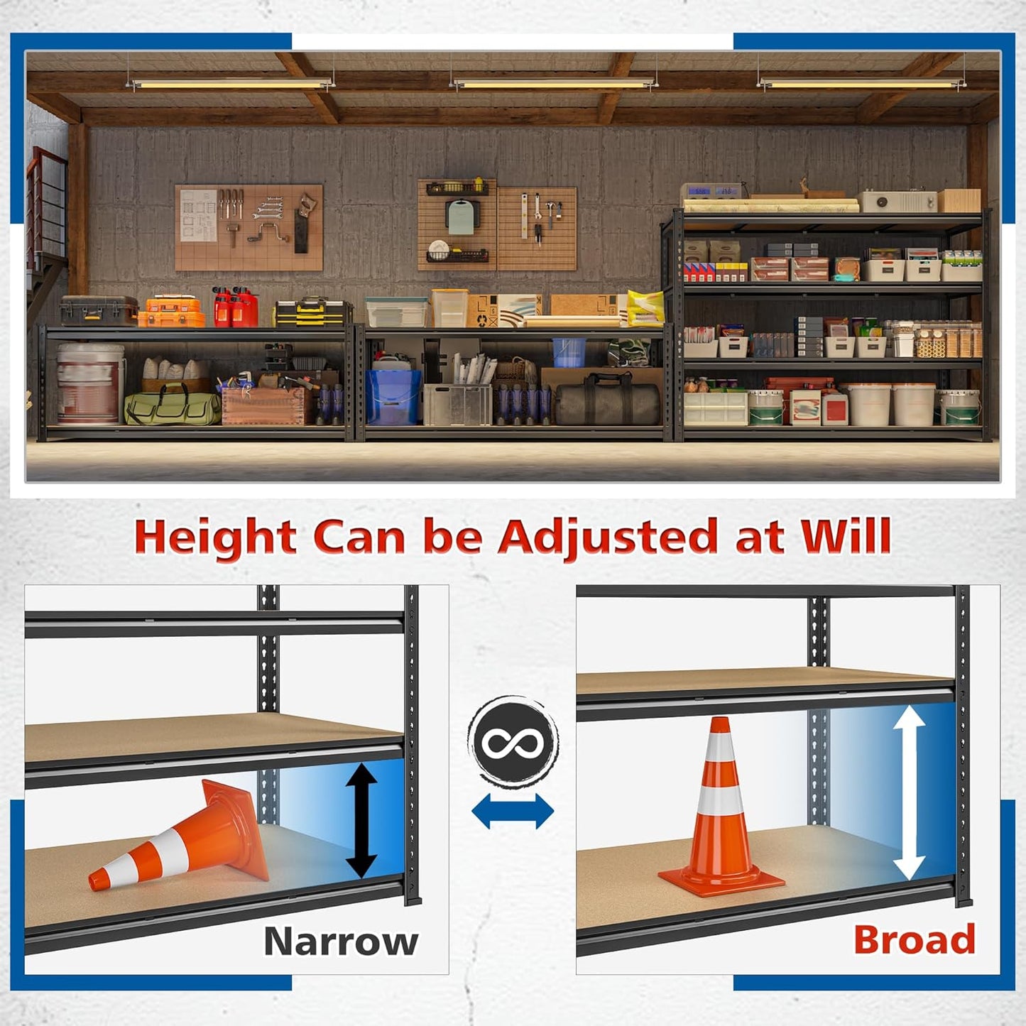 59.8" W Metal Shelving 59.8" H Storage Shelves 2200LBS Garage Shelving Adjustable Metal Shelves Heavy Duty Pantry Shelf for Basement Warehouse Garage Pantry 59.8" W x 24" D x 59.8" H