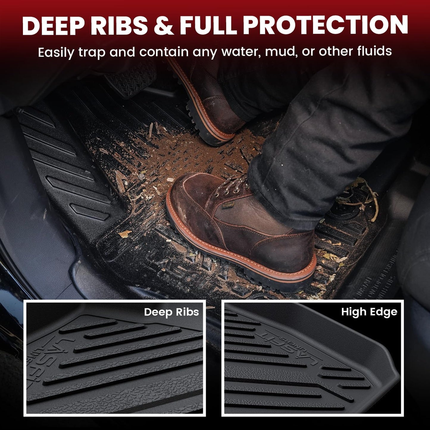 LASFIT Floor Mats and Trunk Mat for Honda Accord Sedan 2018-2022 (Include Hybrid Models), All Weather TPE Custom Fit Floor Liner, 1st & 2nd Row & Cargo Mat, Black