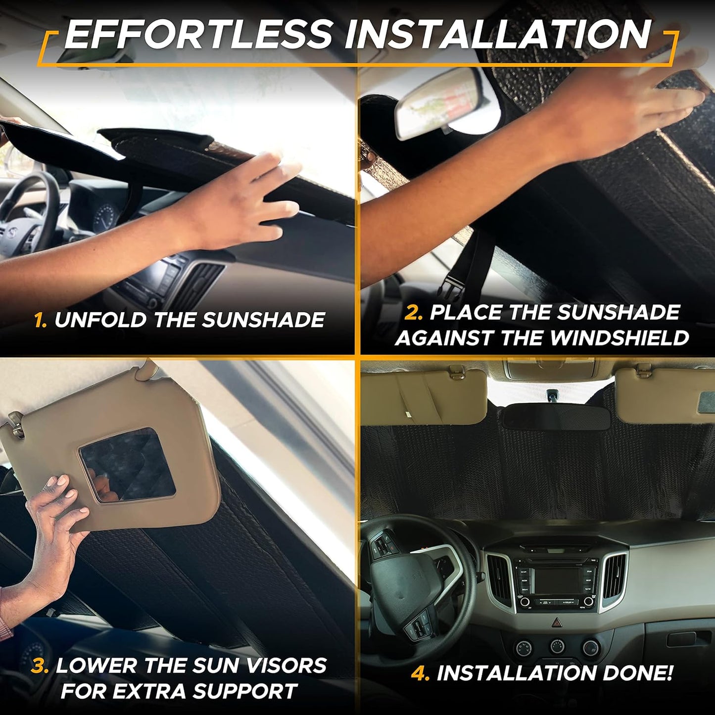 EcoNour Accordion Car Windshield Sun Shade for Trucks | Car Window Shades for Large SUVs & Pickups | UV Blocker Sun Visor for Interior Protection & Heat Control | XL (66 x 27 Inches)