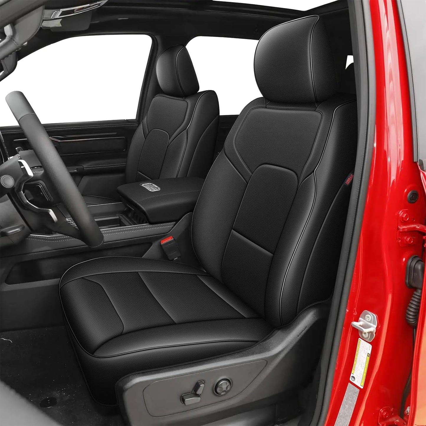 AOMSAZTO Custom Fit Seat Covers for Ram 2500 (2019-2025) Premium Faux Leather Car Seat Covers Full Set Black Waterproof Protection