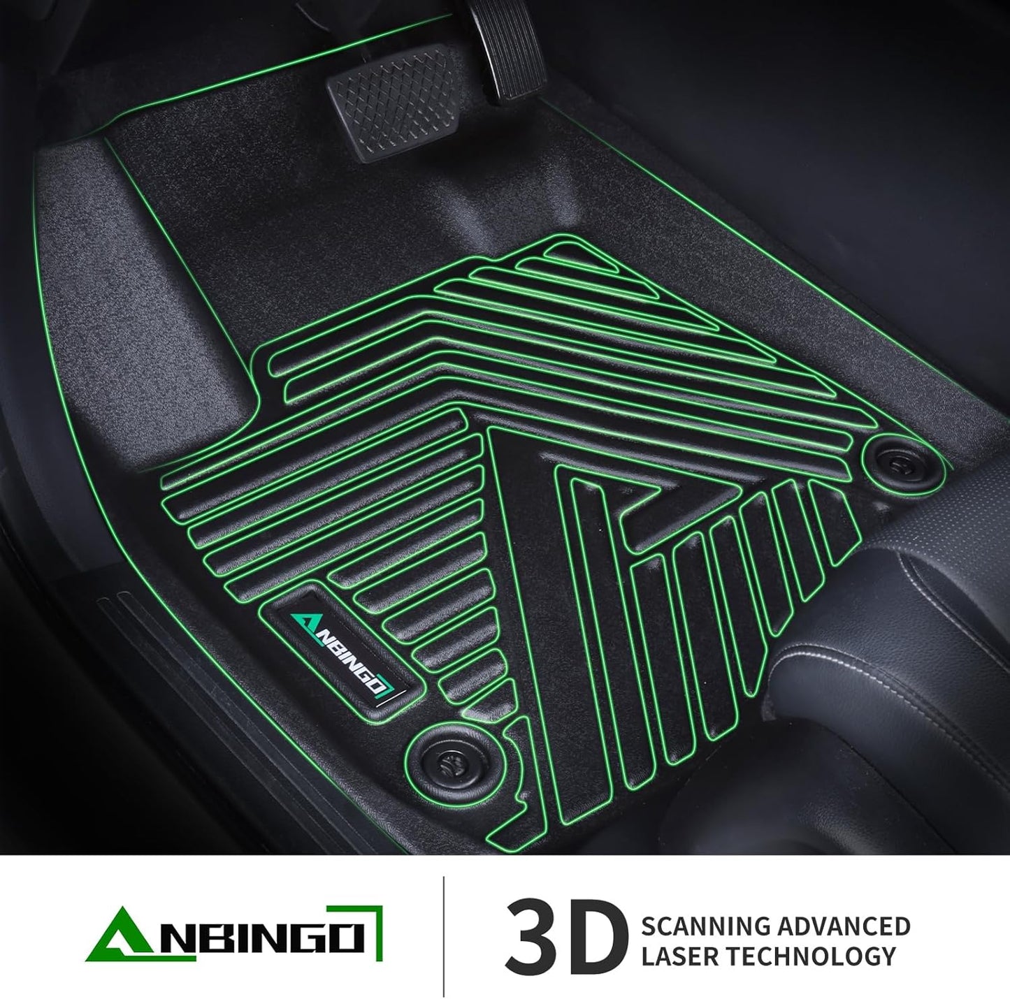 ANBINGO® Floor Mats for 2024 2025 Mazda CX-90 & CX90 PHEV (Plug in Hybrid) 8 Passenger | 2nd Row Bench Seat | All Weather TPE Car Mats Waterproof Non-Slip, 3-Rows, 4-PCS, Black