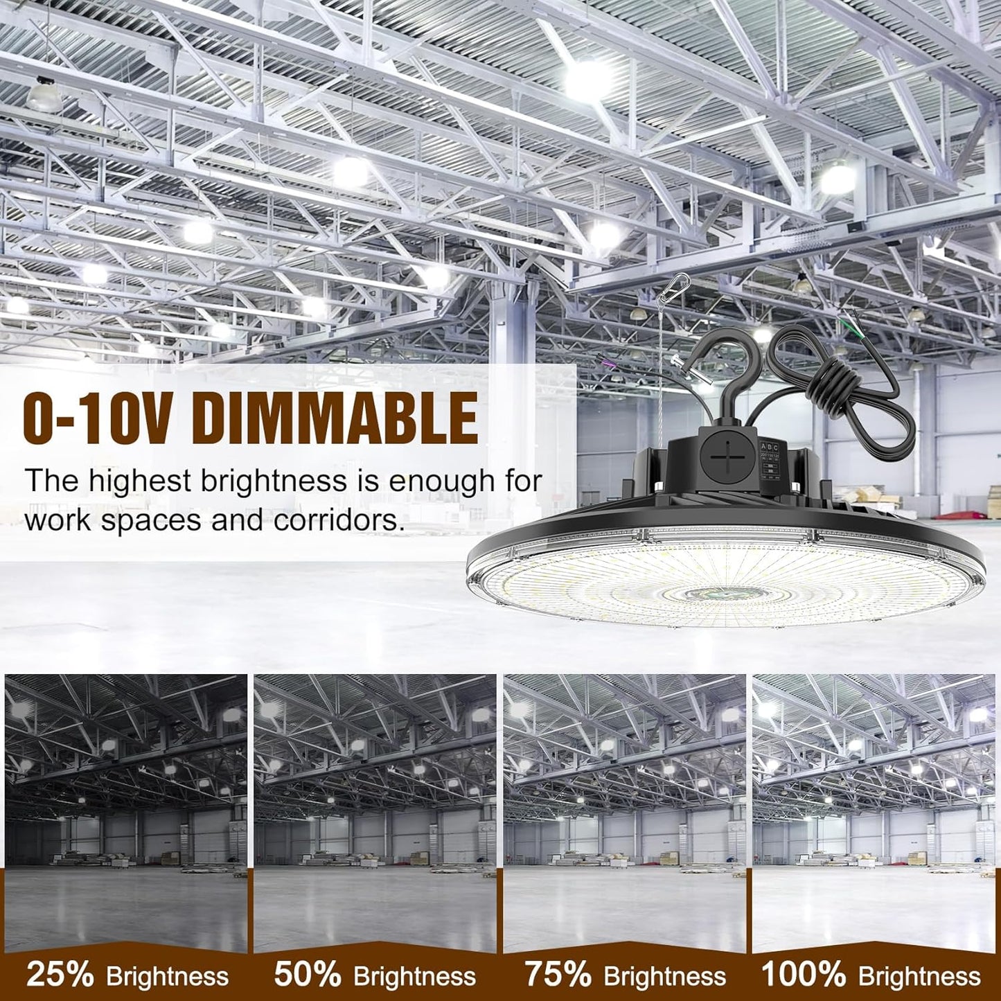 480V UFO LED High Bay Light 200W 150W 120W Adjustable, UL DLC Listed Dimmable High Bay LED Shop Lights 3000K 4000K 5000K, IP65 Waterproof Commercial Bay Lighting for Warehouse Factory
