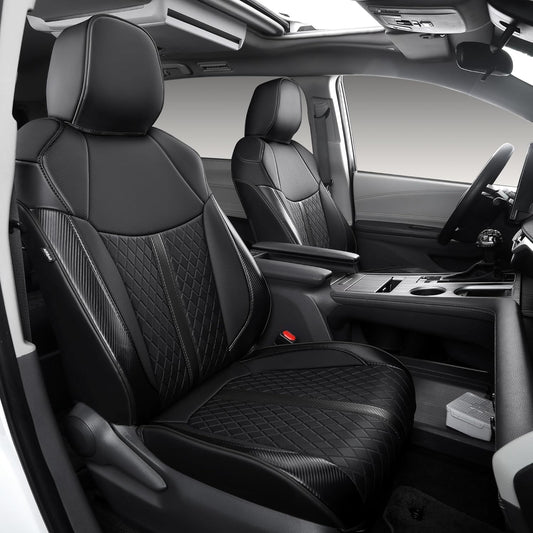 Custom Fit Sienna Seat Covers for Toyota Sienna LE,XLE 2021-2025 3-Row Accessories Full Coverage Waterproof Leather Car Seat Covers Full Set (Black, 8-Seat)
