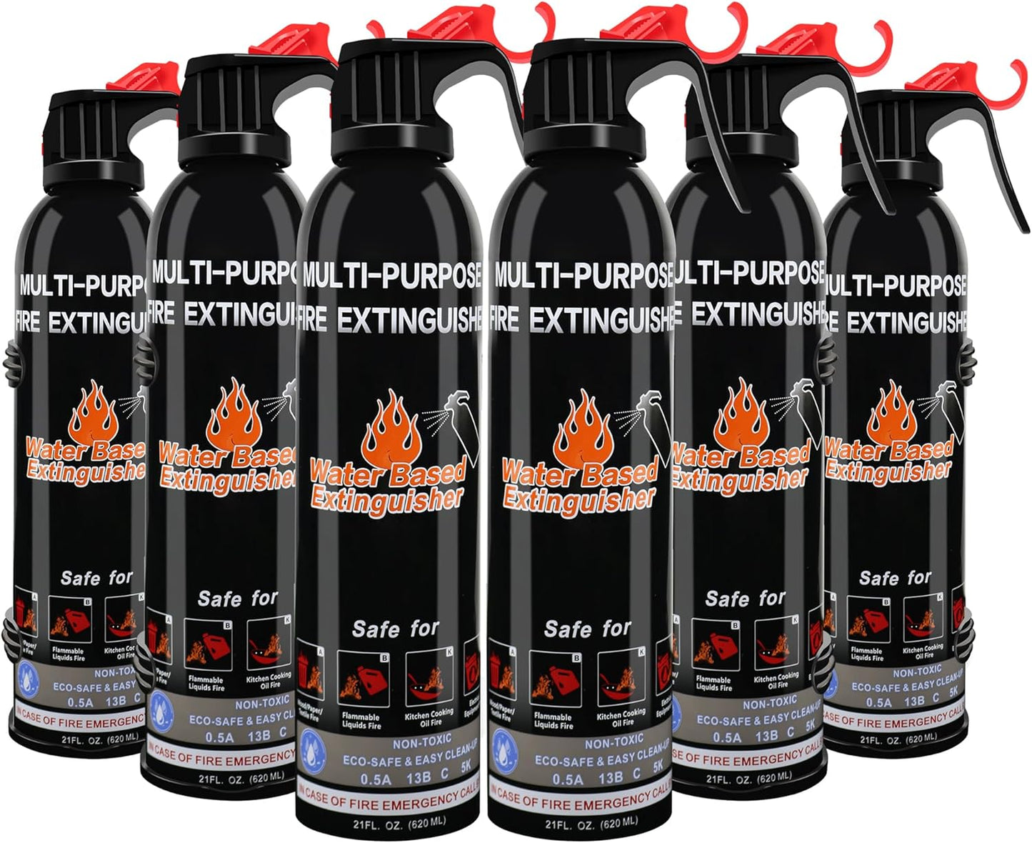 Fire Extinguisher for Home, 6 Pack Vehicle Fire Extinguishers with Mount, Portable Fire Extinguisher Effective on A, B, C, K Fires, Water-Based Extinguisher for Car Boat Office Truck Kitchen Garage RV