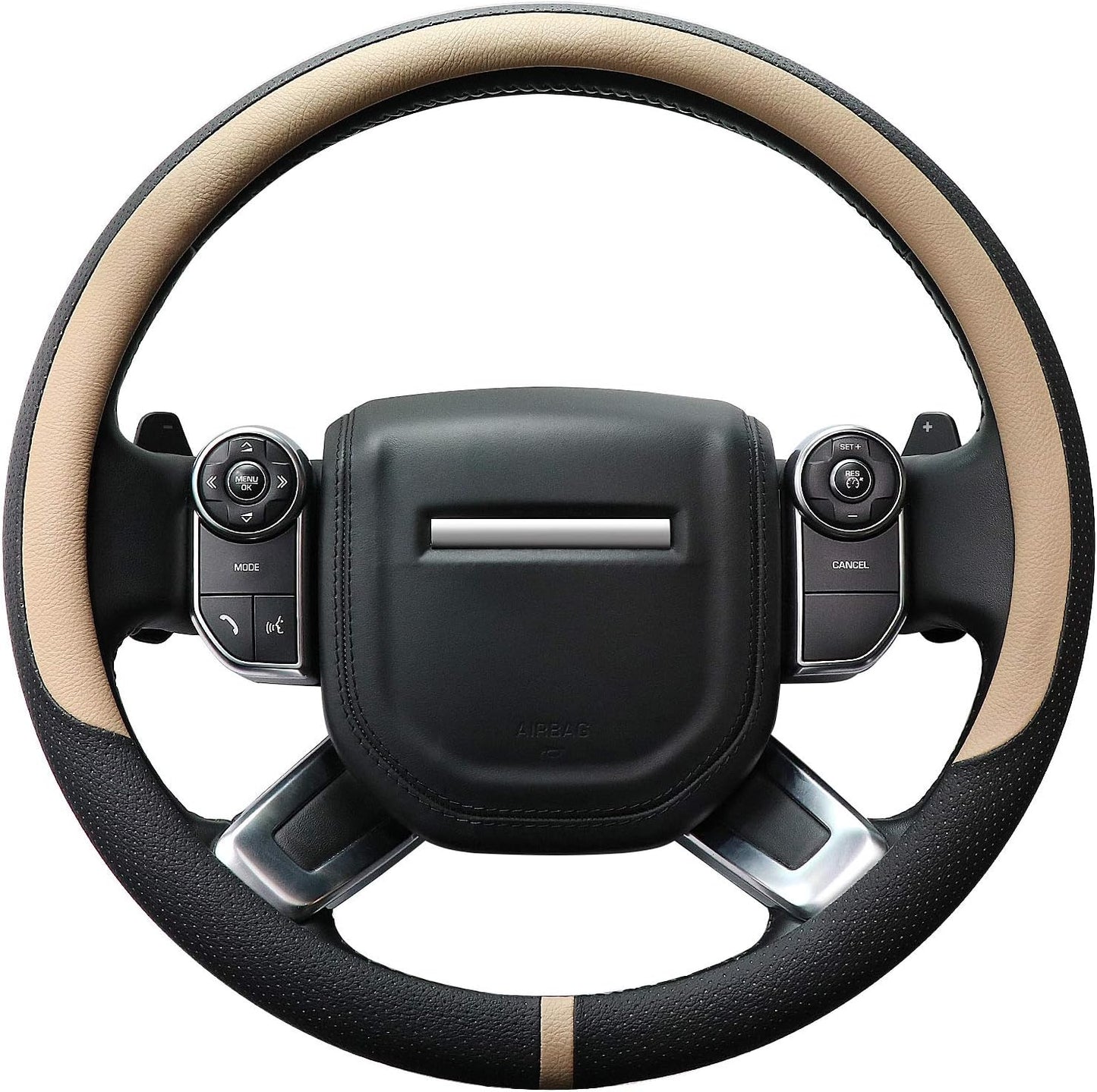 COFIT Breathable Car Steering Wheel Cover 16 inch Auto Universal Leather Wrap Non-Slip Steeringwheel Protector Automotive Interior Accessories, Beige (Suit for 15.5-16 inch)