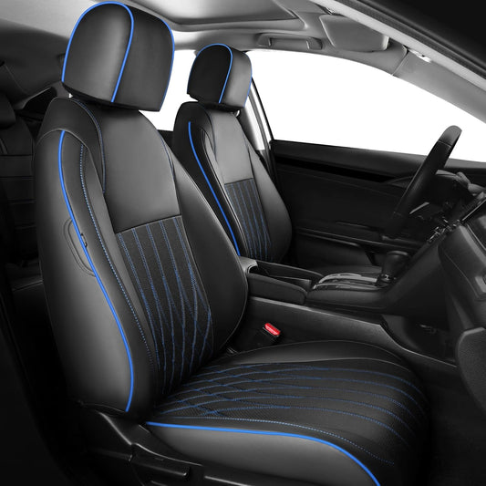 Seat Covers for Honda Civic Sedan LX 2016 2017 2018 2019 2020 2021, Faux Leather Car Seats Cover Full Set (Rear Row Solid & No Folding Backrest)-BlackBlue