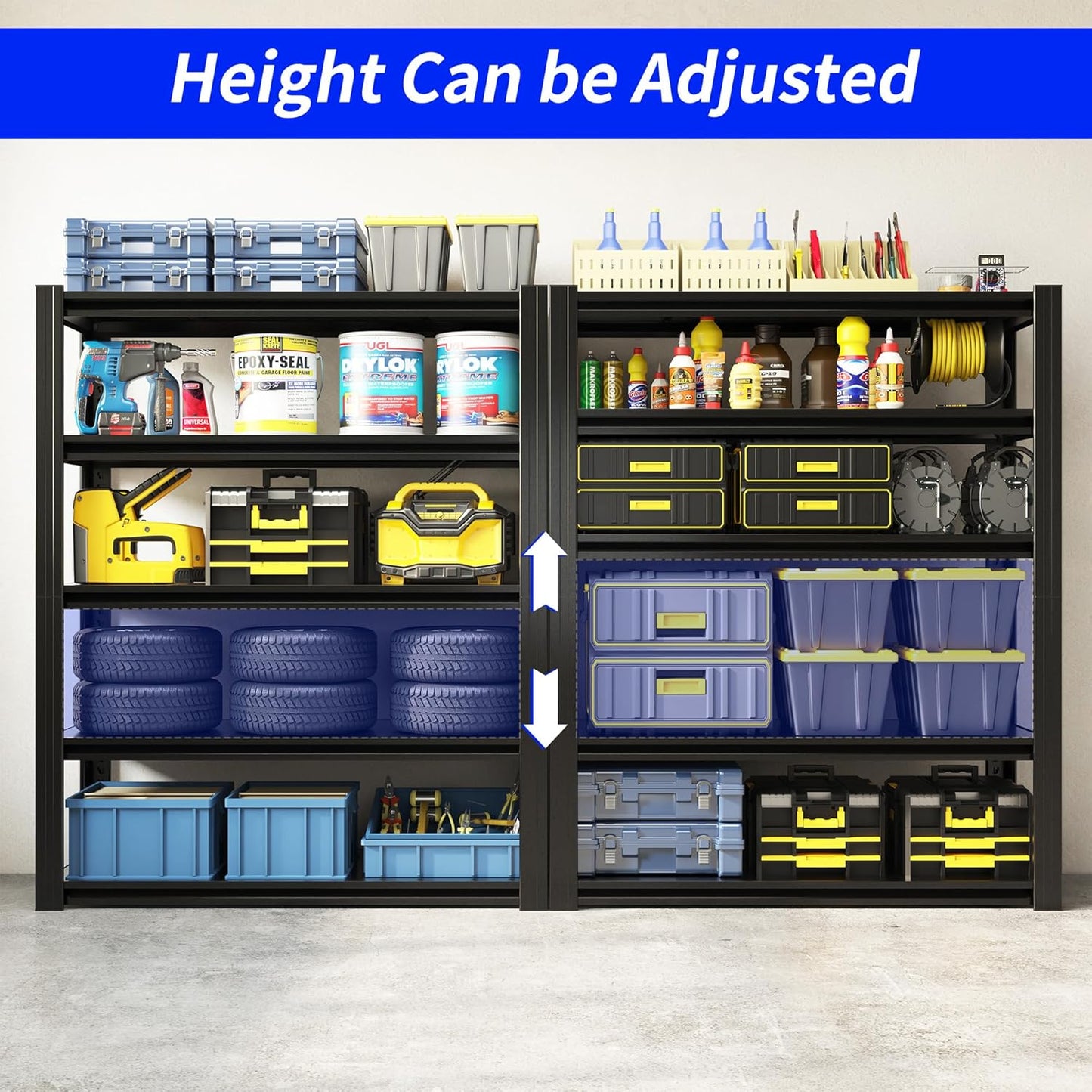 72" H Metal Storage Shelving, 3000LBS Heavy Duty Shelves Unit, Adjustable 5 Tier Storage Rack, Industrial Utility Shelf for Garage, Warehouse, Bedroom, Kitchen,24" D×48“W×72”H, Black